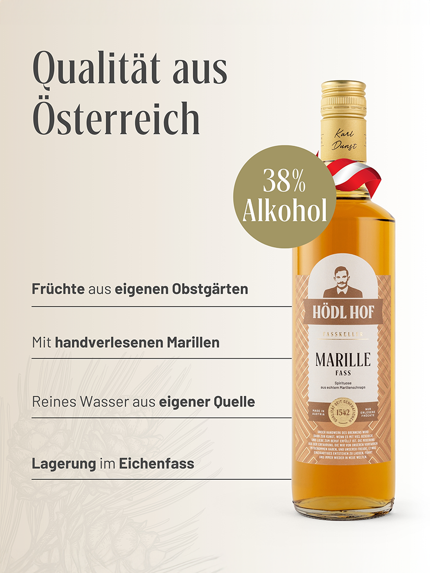 Hödl Hof Alte Marille Fass Schnaps Fassgelagert | 38% Vol. | 1,0l