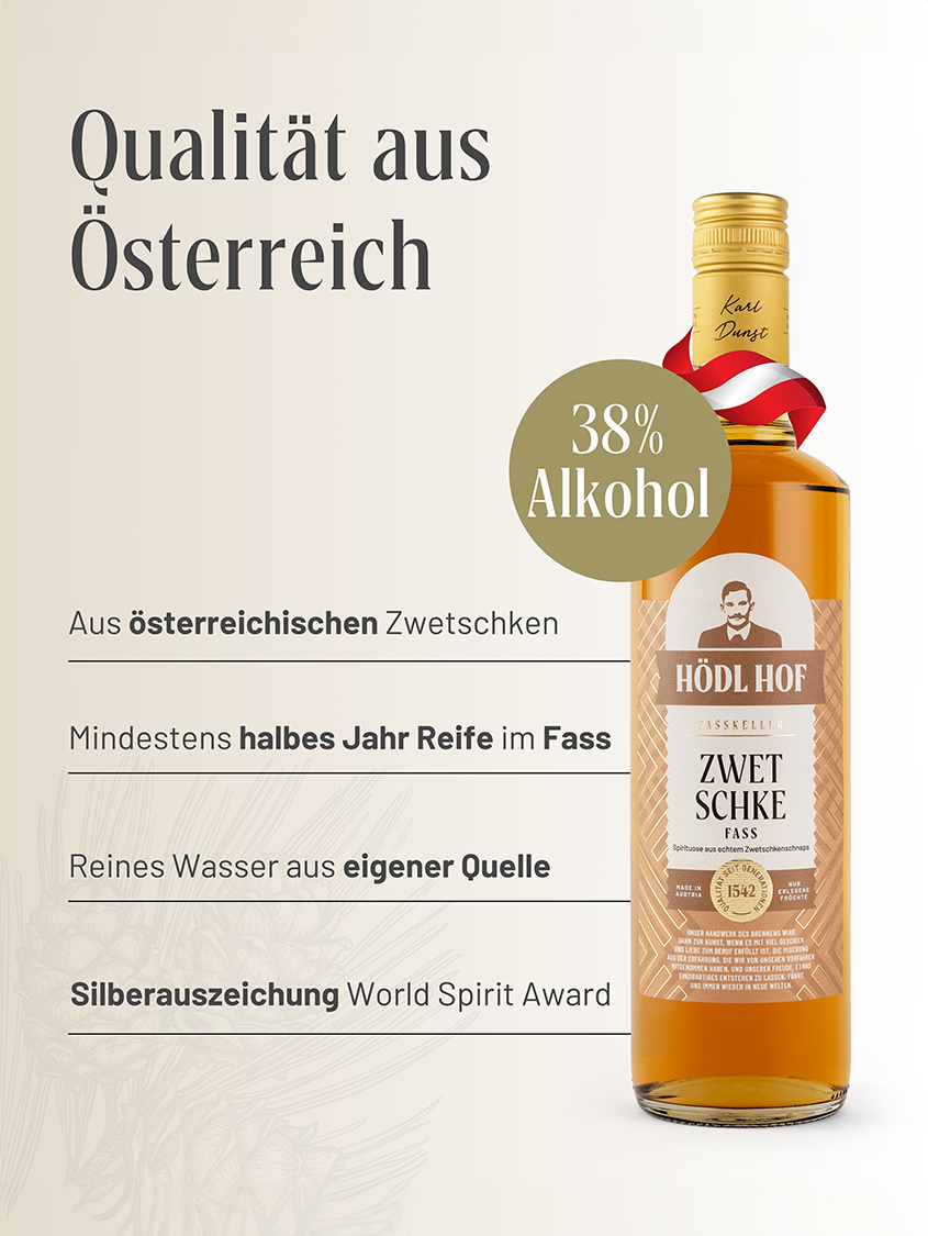 Hödl Hof Zwetschke Fass Schnaps Fassgelagert | 38% Vol. | 0,7l