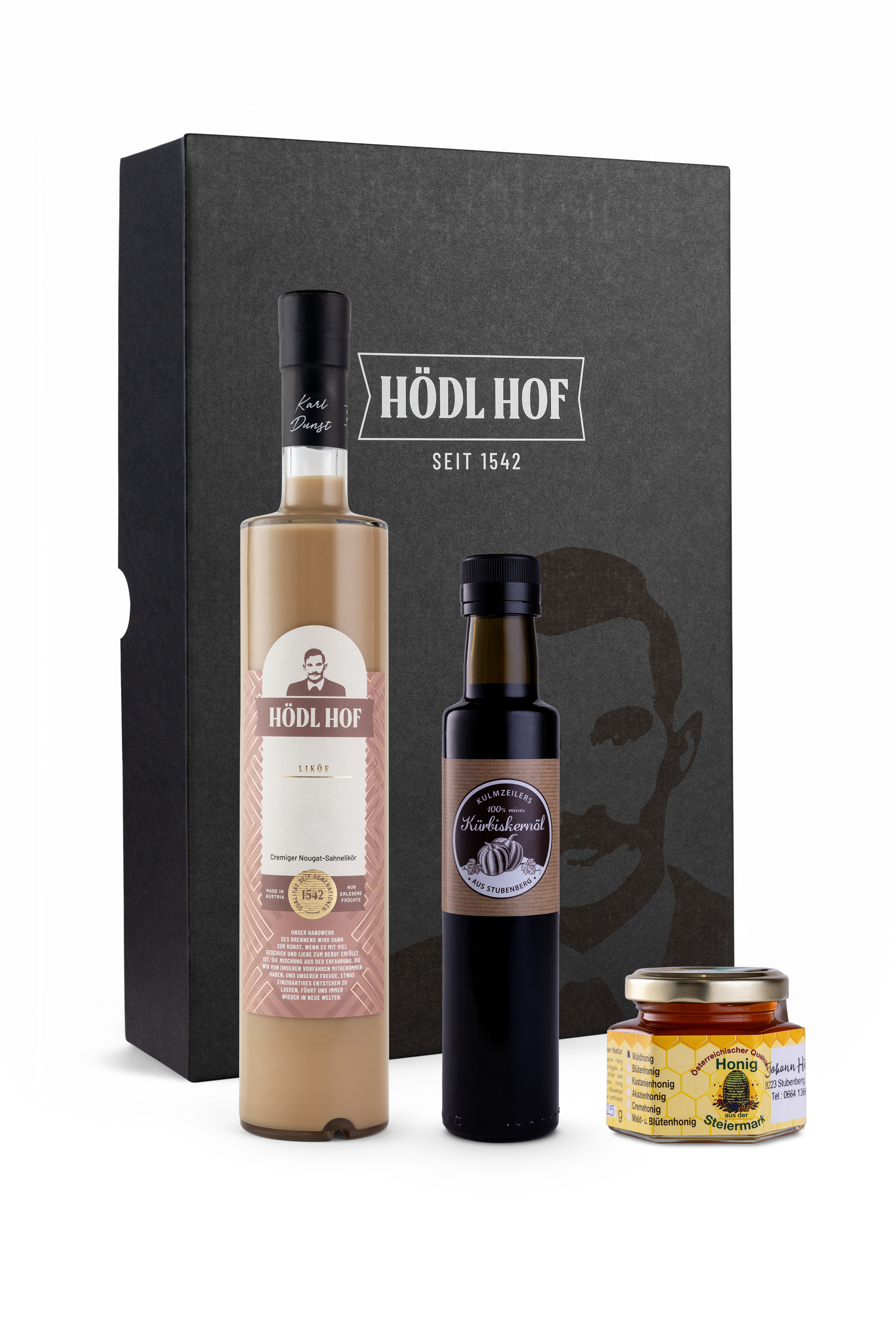 Steirer Geschenkset 0,5 l | mit 250ml Steirisches Kernöl & 125g Steirisches Honig (selber 0,5 Flasche auswählen!) Steirer Geschenkset 0,5 l | mit 250ml Steirisches Kernöl & 125g Steirisches Honig (selber 0,5 Flasche auswählen!)